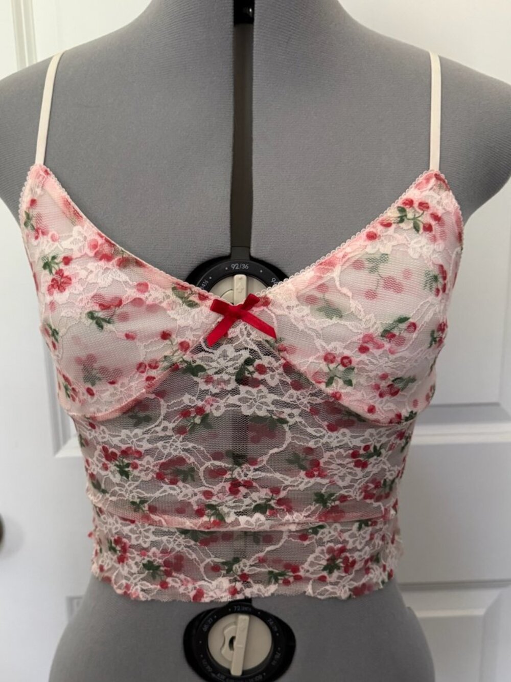 Medium Pink Cherry Print LA Hearts (Pacsun) Lace Cami